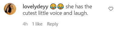 A fan's comment on Joyce Hawkins' video of Royalty Brown doing her eyebrows, saying that the little girl has a cute laugh. | Photo: instagram.com/mombreezyofficial