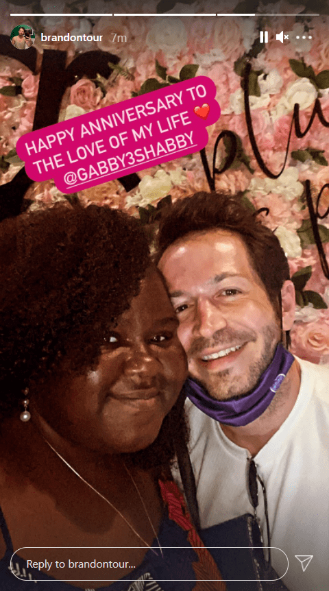 Brandon Frankel sharing an Instagram story of him and his fiancée Gabourey Sidibe for their 2nd anniversary. | Source: Instagram/brandontour