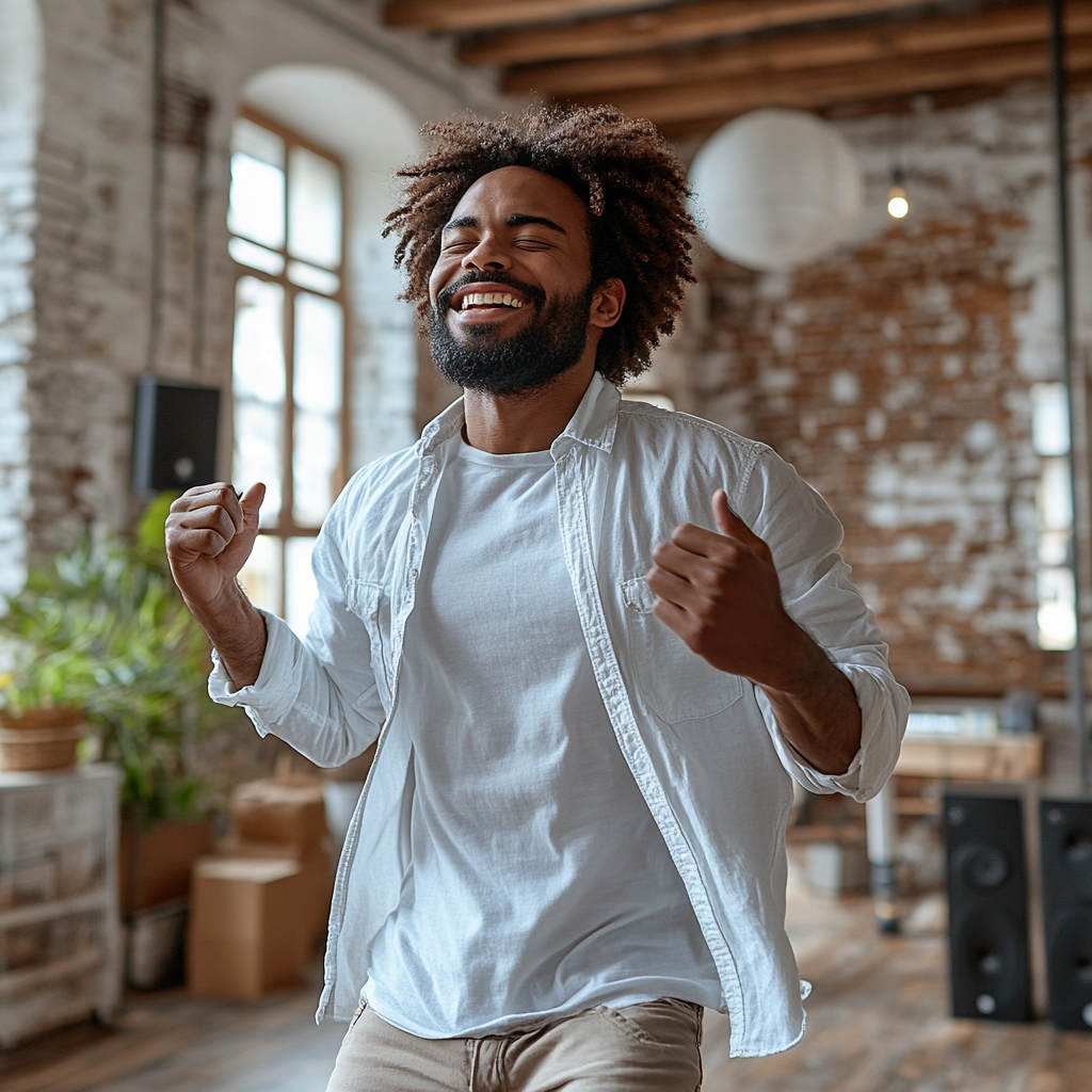 A dancing man in his apartment | Source: Midjourney