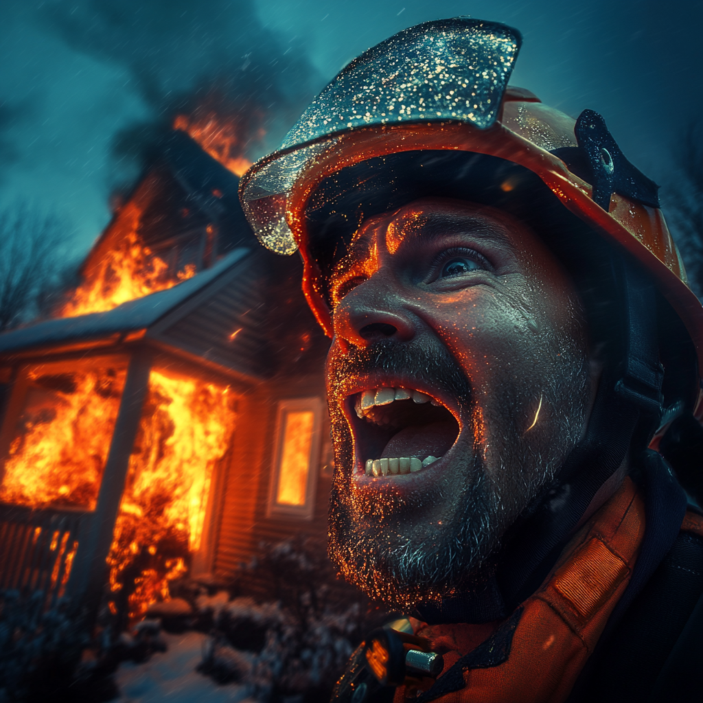 A man shouting near a burning house | Source: Midjourney