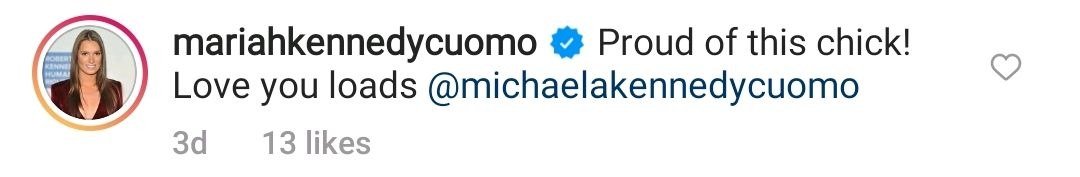 A screenshot of Mariah Cuomo's comment on Michaela Cuomo's post on her instagram page | Photo: instagram.com/p/CPrKJsADsbn/