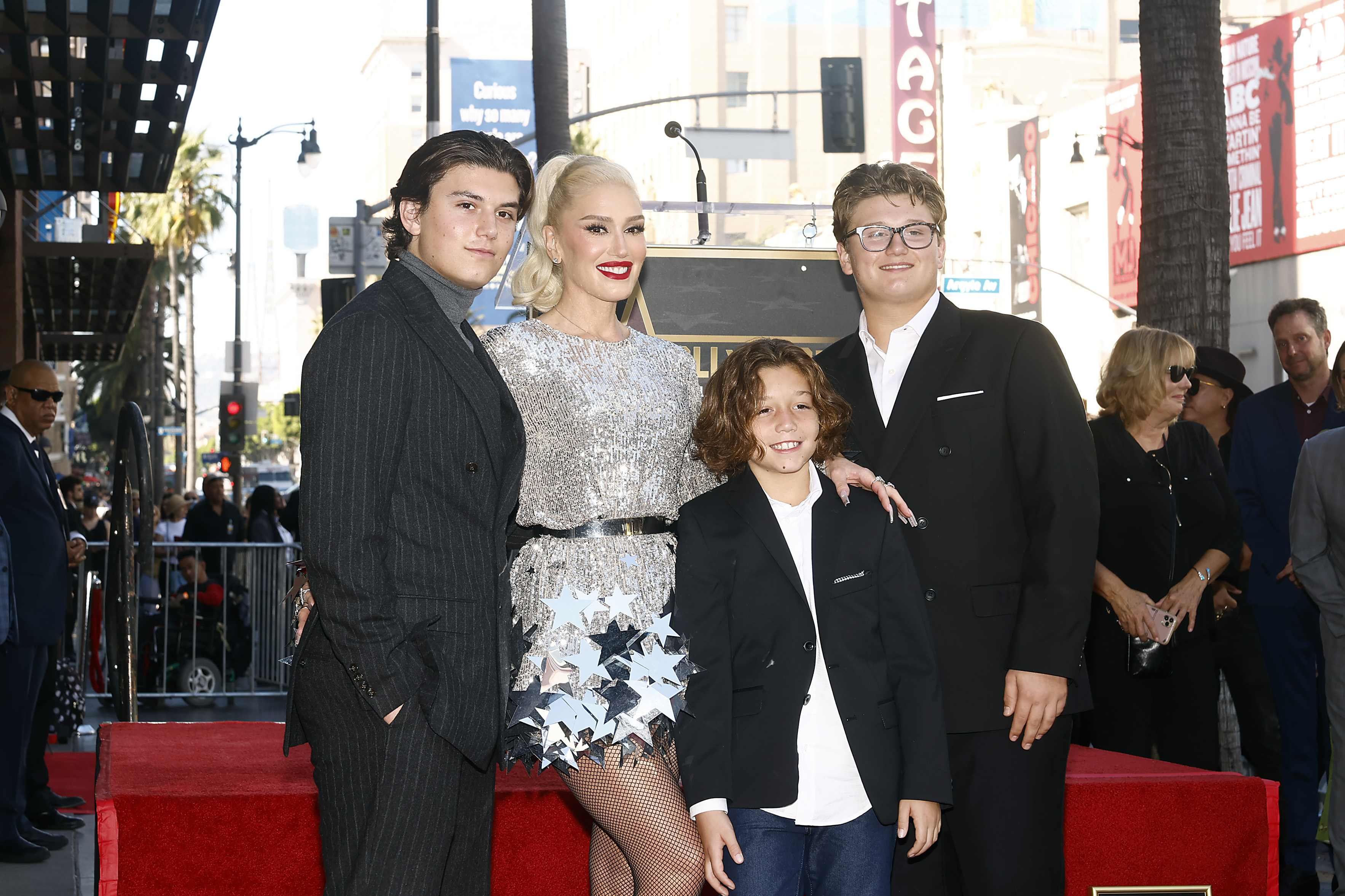 Kingston Rossdale, Gwen Stefani, Apollo Rossdale and Zuma Rossdale at the Hollywood Walk of Fame Star Ceremony Honoring Gwen Stefani on October 19, 2023 in Hollywood, California | Source: Getty Images