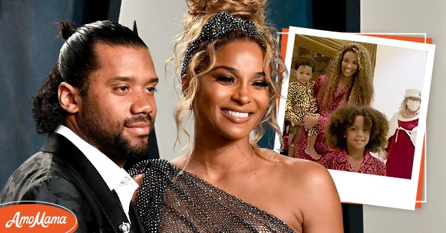 Left: Russell Wilson and Ciara attend the Vanity Fair Oscar Party at Wallis Annenberg Center for the Performing Arts on February 09, 2020 in Beverly Hills, California. | Photo: Getty Images.  Inset: The family during Christmas | Photo: Instagram/Ciara 
