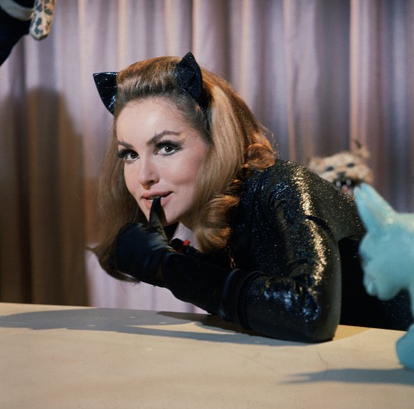 Julie Newmar as CatWoman bites on her glove from a public photo of the TV Series "BATMAN" | Photo: Getty Images