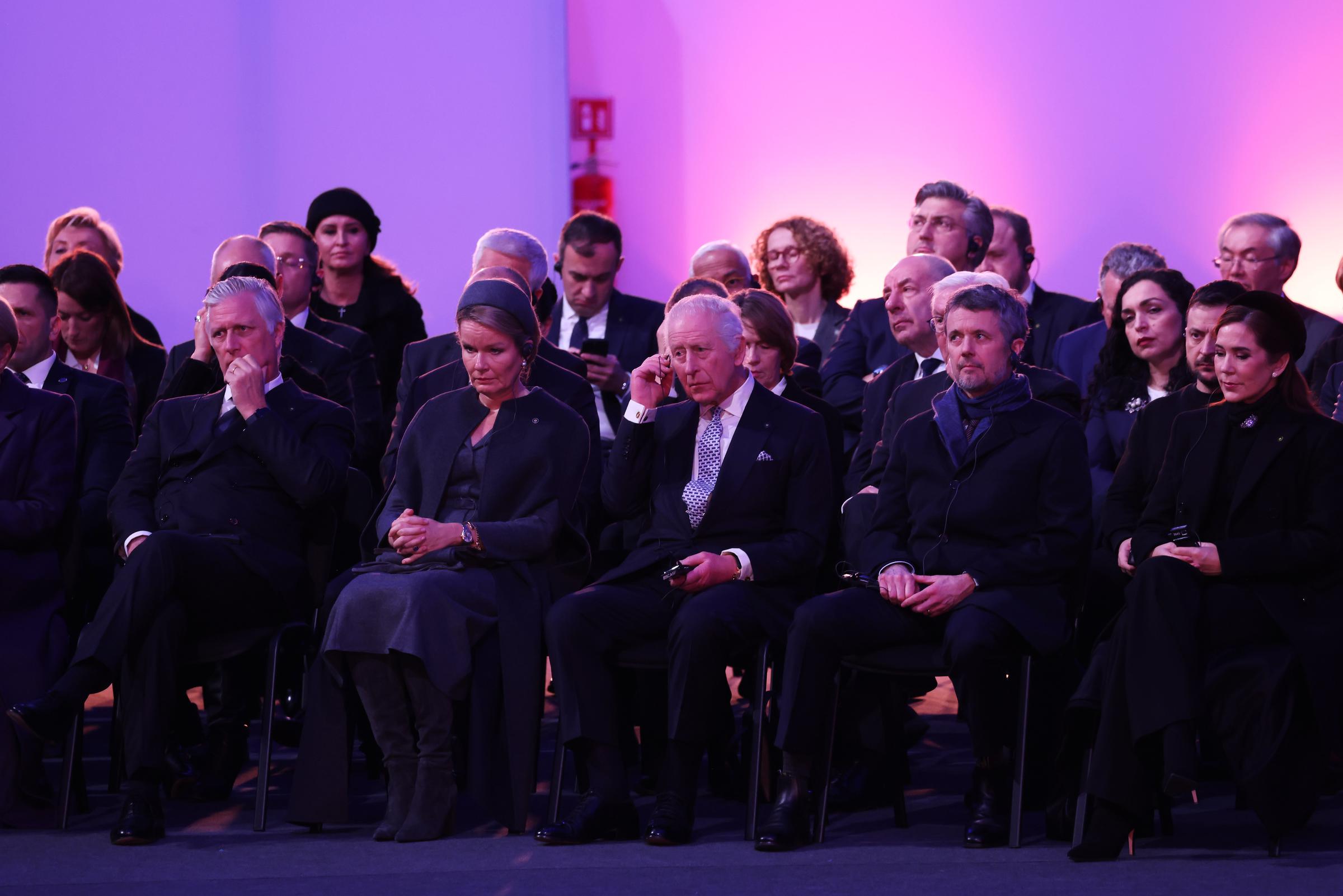 King Philippe of Belgium, Queen Mathilde of Belgium, King Charles III, King Frederik X of Denmark, and Queen Mary of Denmark in Oswiecim, Poland, on January 27, 2025 | Source: Getty Images