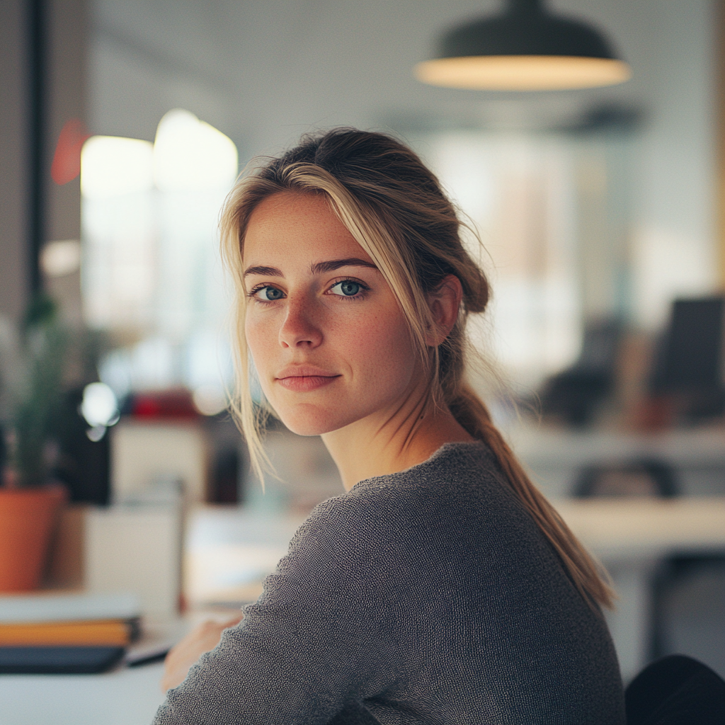 A woman sitting at her desk | Source: Midjourney