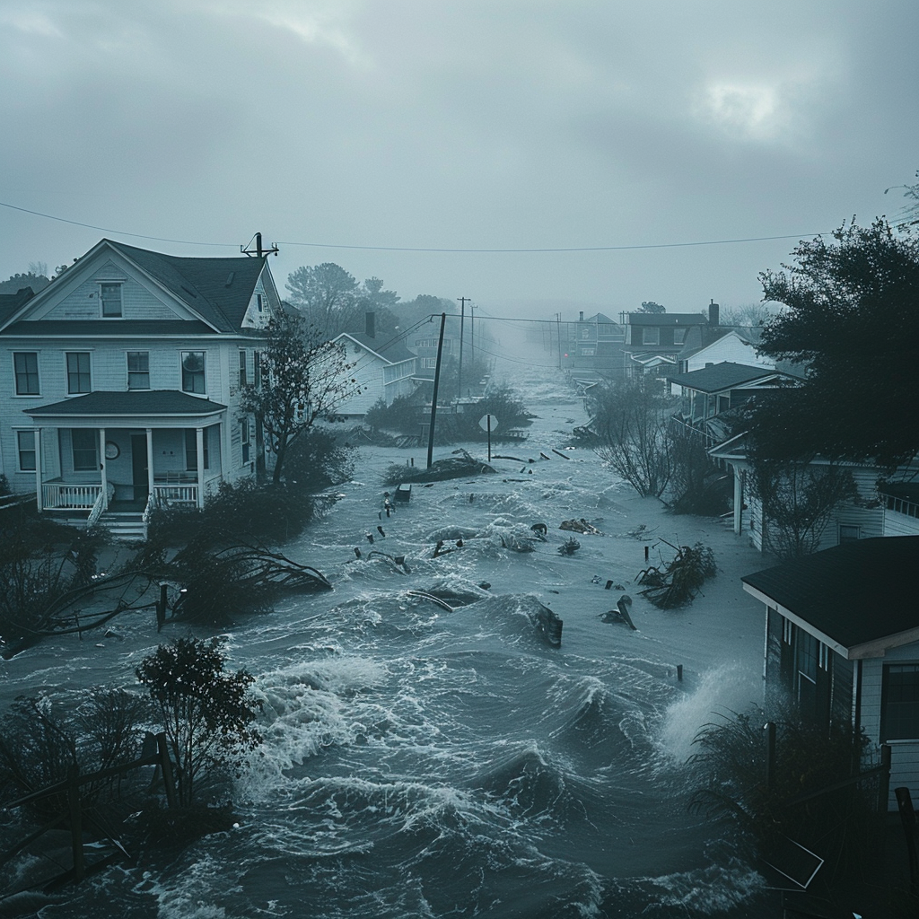 A flood in a residential area | Source: Midjourney