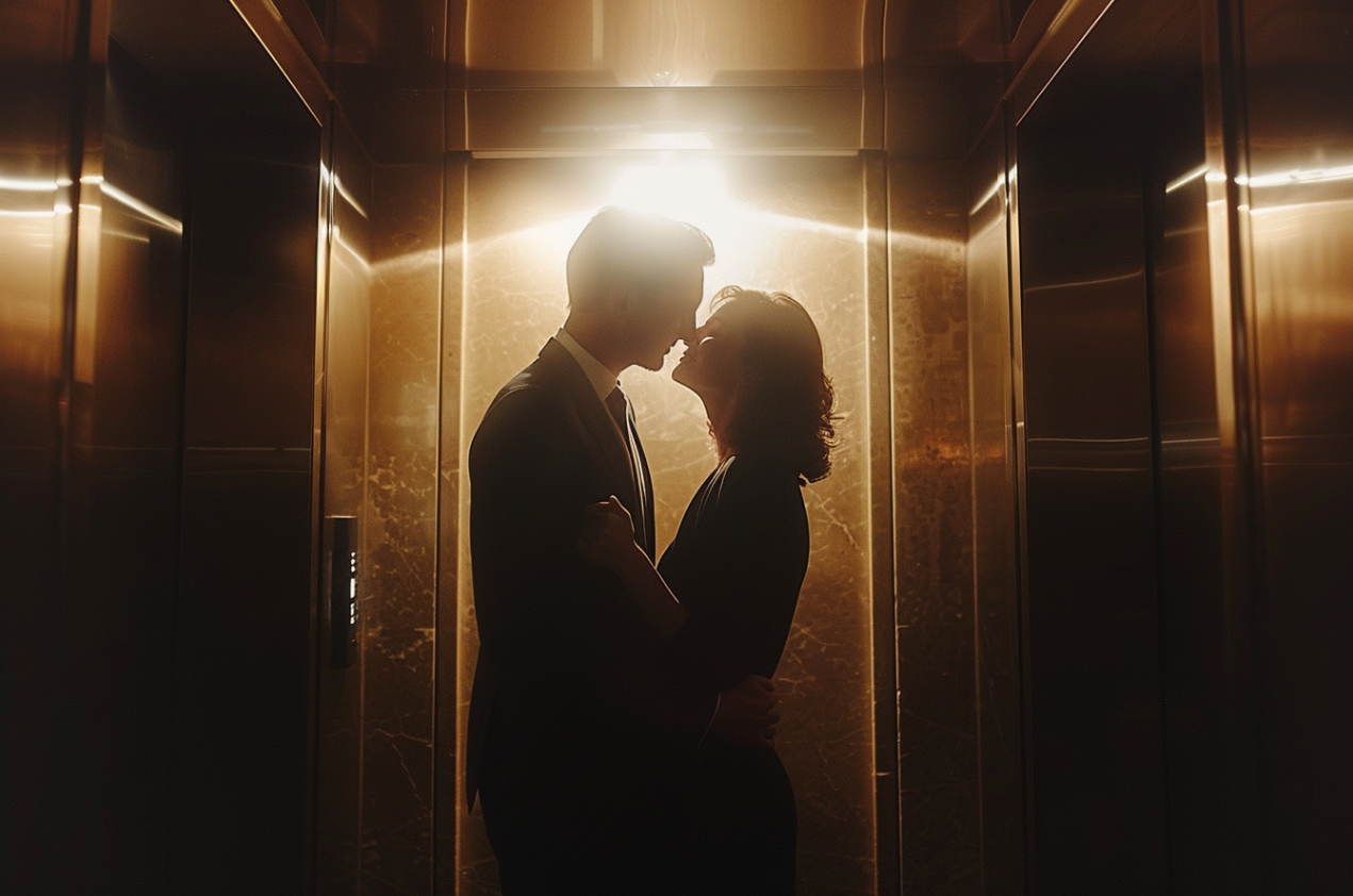 A couple in an elevator | Source: MidJourney