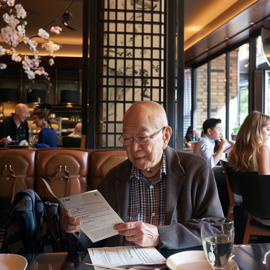 An elderly man looking at the menu in a restaurant | Source: Midjourney