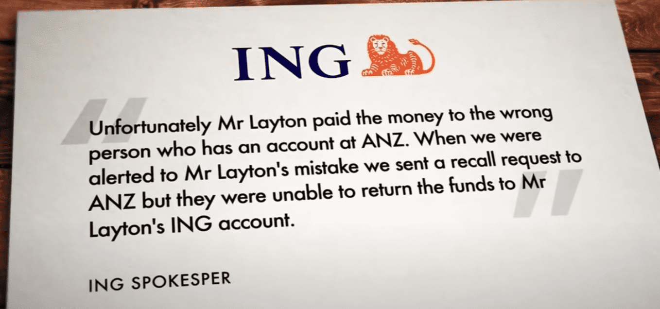 A letter from the bank that indicates they cannot return the elderly man's money after he paid it to the wrong account | Photo: Youtube/A Current Affair