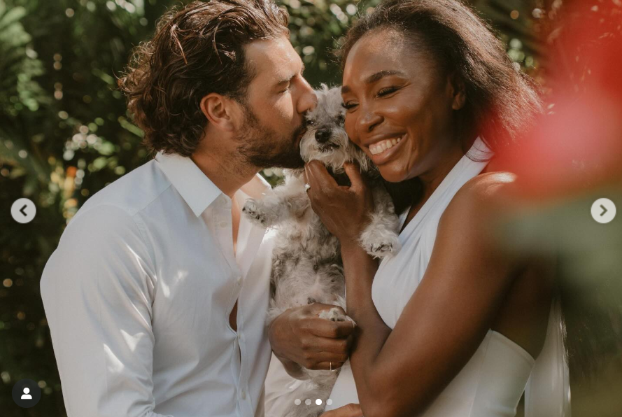 Venus Williams and Andrea Preti photograph with their dog, as seen from a post dated December 2, 2025. | Source: Instagram/venuswilliams