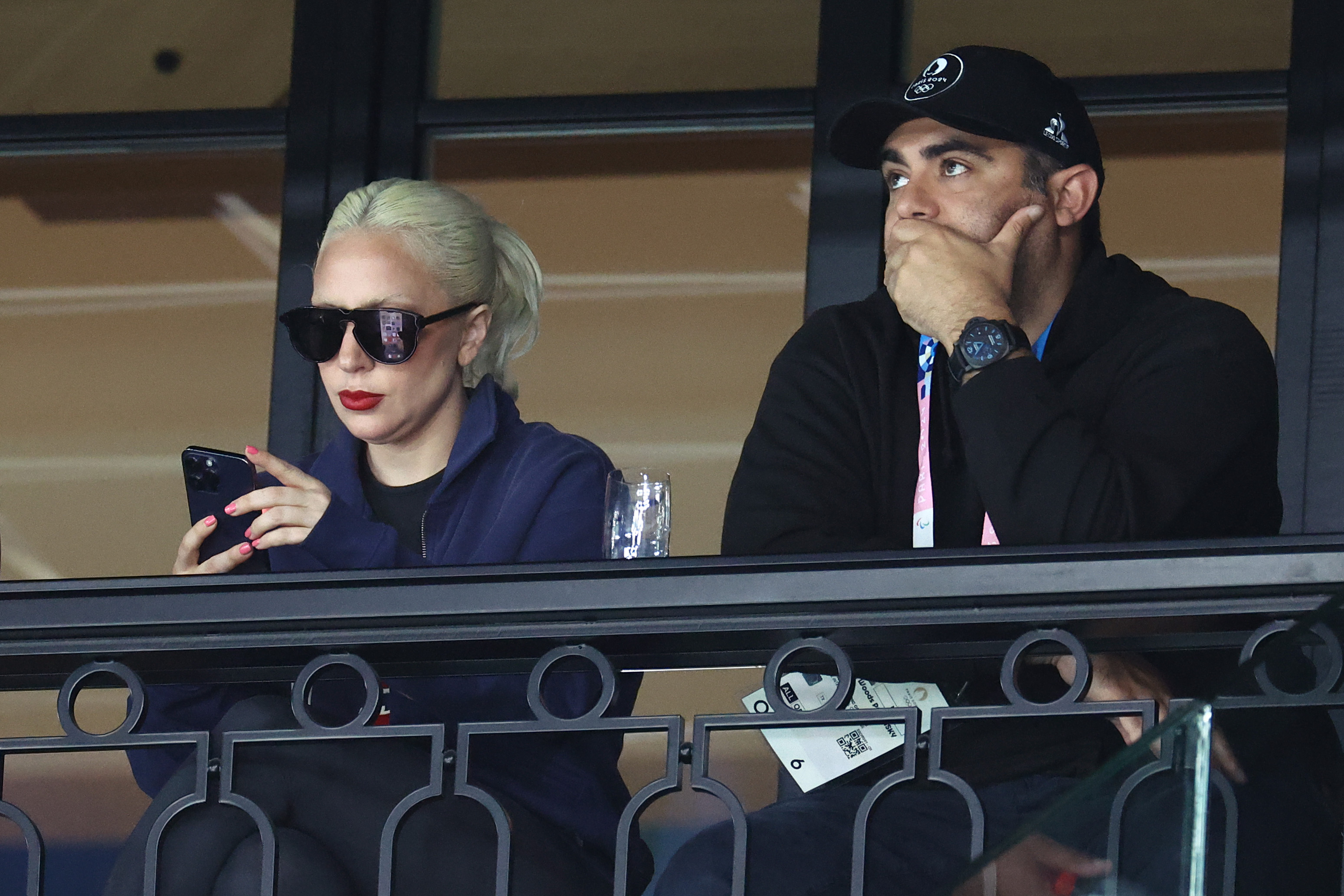 Lady Gaga and Michael Polansky attends the Artistic Gymnastics Womens Qualification on day two of the Olympic Games Paris 2024 at Bercy Arena on July 28, 2024, in Paris, France. | Source: Getty Images