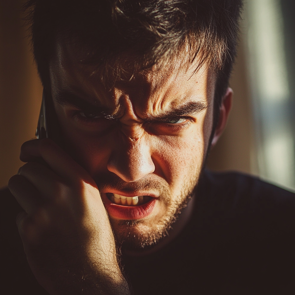 An angry man talking on the phone | Source: Midjourney