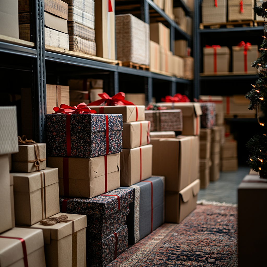 A storage unit containing gift boxes | Source: Midjourney