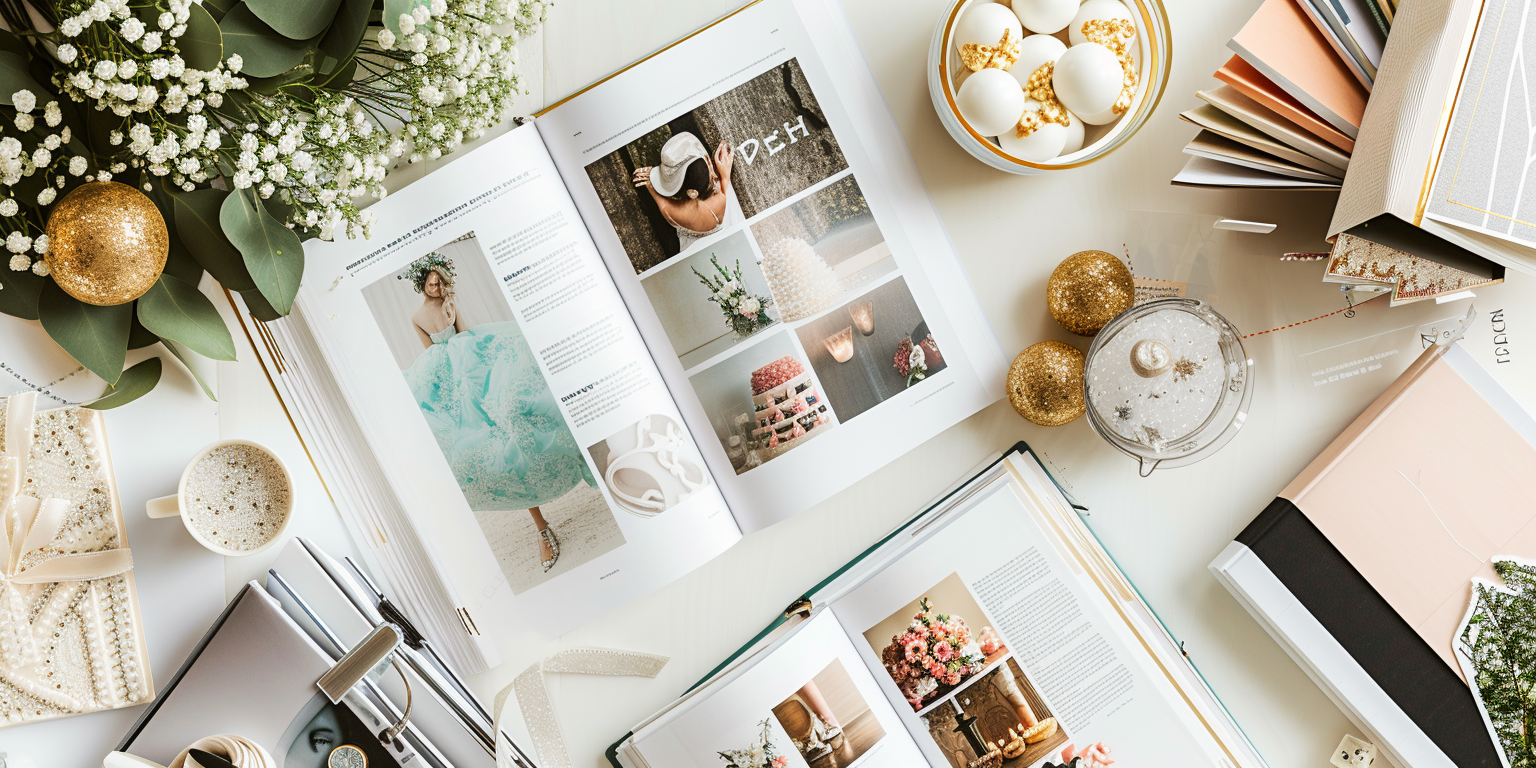 A bridal magazine on a table | Source: Midjourney