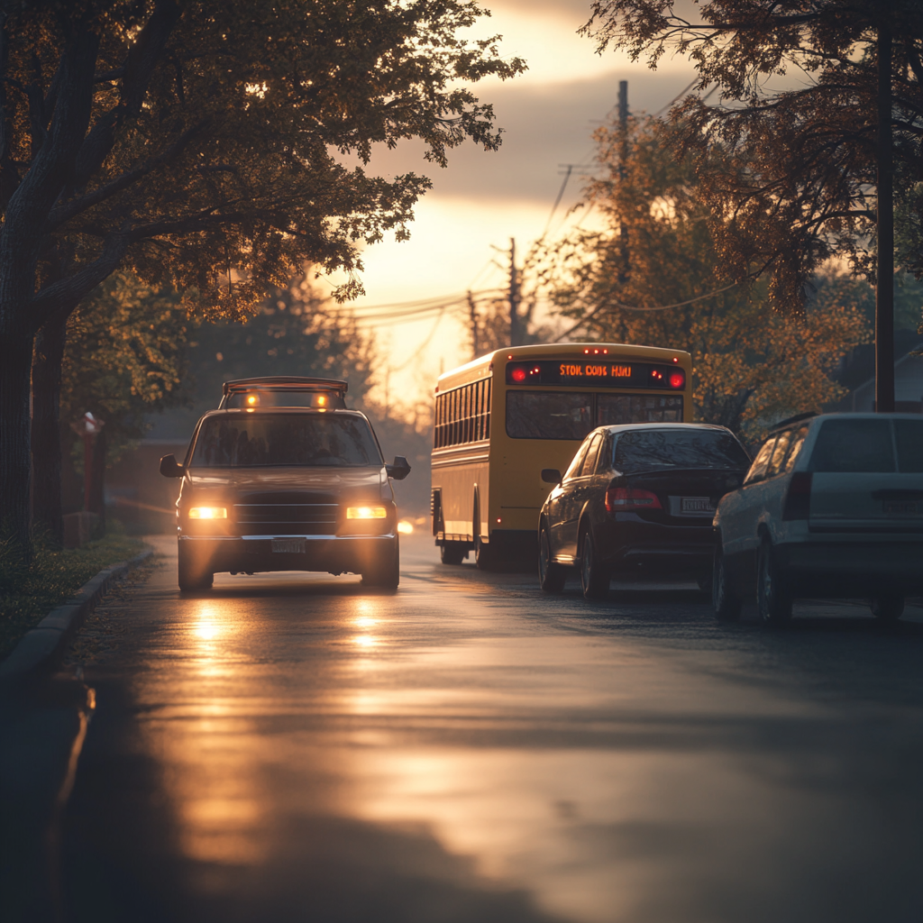 A car following a bus | Source: Midjourney