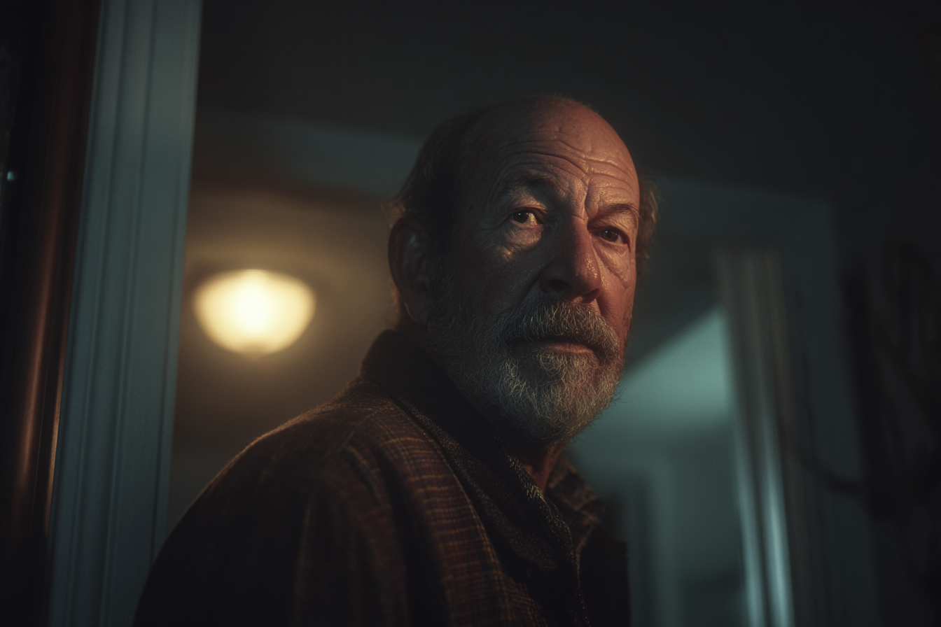 An older man standing in his daughter's house | Source: Midjourney