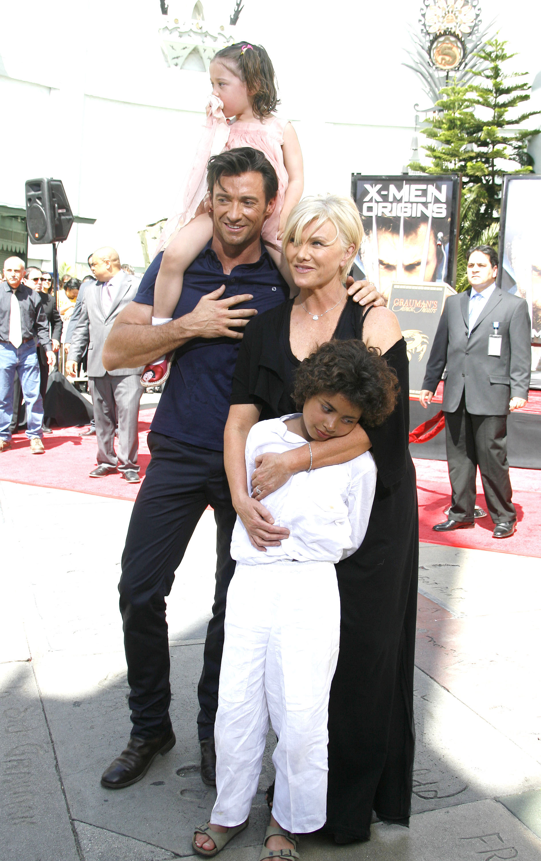 Actor Hugh Jackman, his now ex-wife Deborra Lee Furness, and their children Oscar and Ava attend the handprint and footprint ceremony honoring Hugh Jackman on April 21, 2009, in Hollywood, California | Source: Getty Images