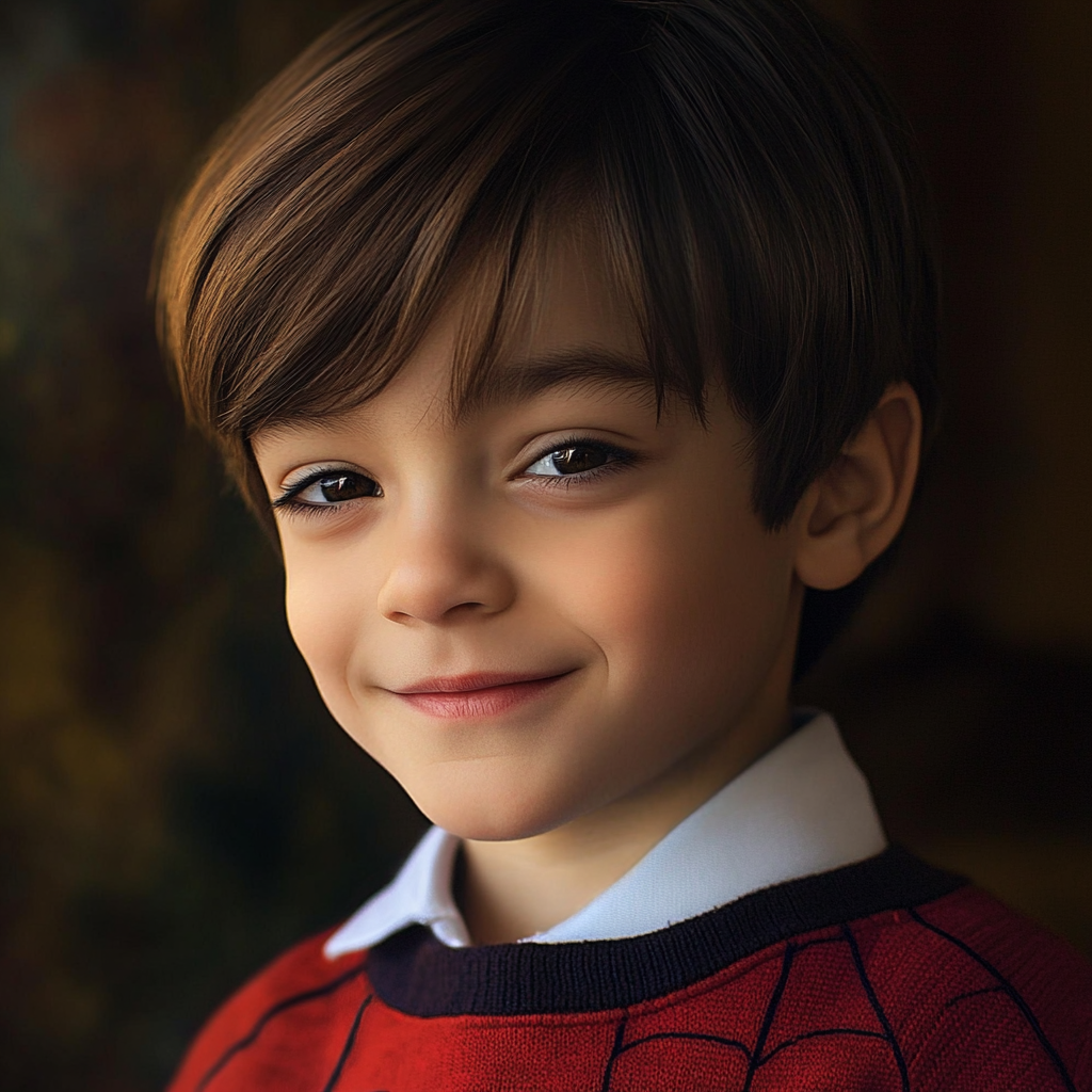 A smiling boy sporting a Spiderman-themed sweater | Source: Midjourney