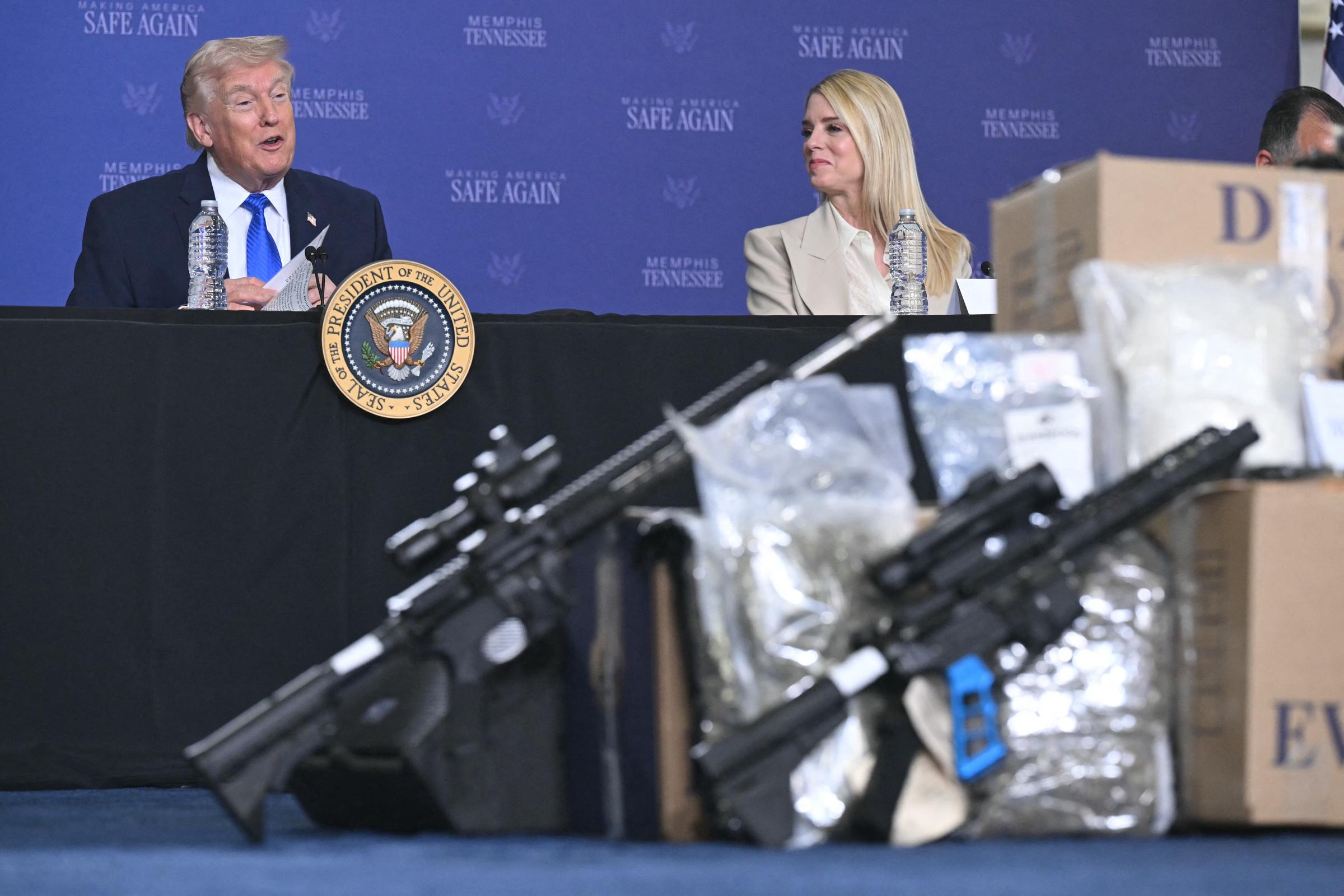 President Donald Trump and Attorney General Pam Bondi in Memphis, Tennessee on March 23, 2026. | Source: Getty Images