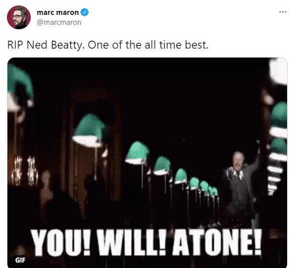 Marc Maron mourns the death of Ned Beatty on June 14, 2021 | Photo: Twitter/@marcmaron