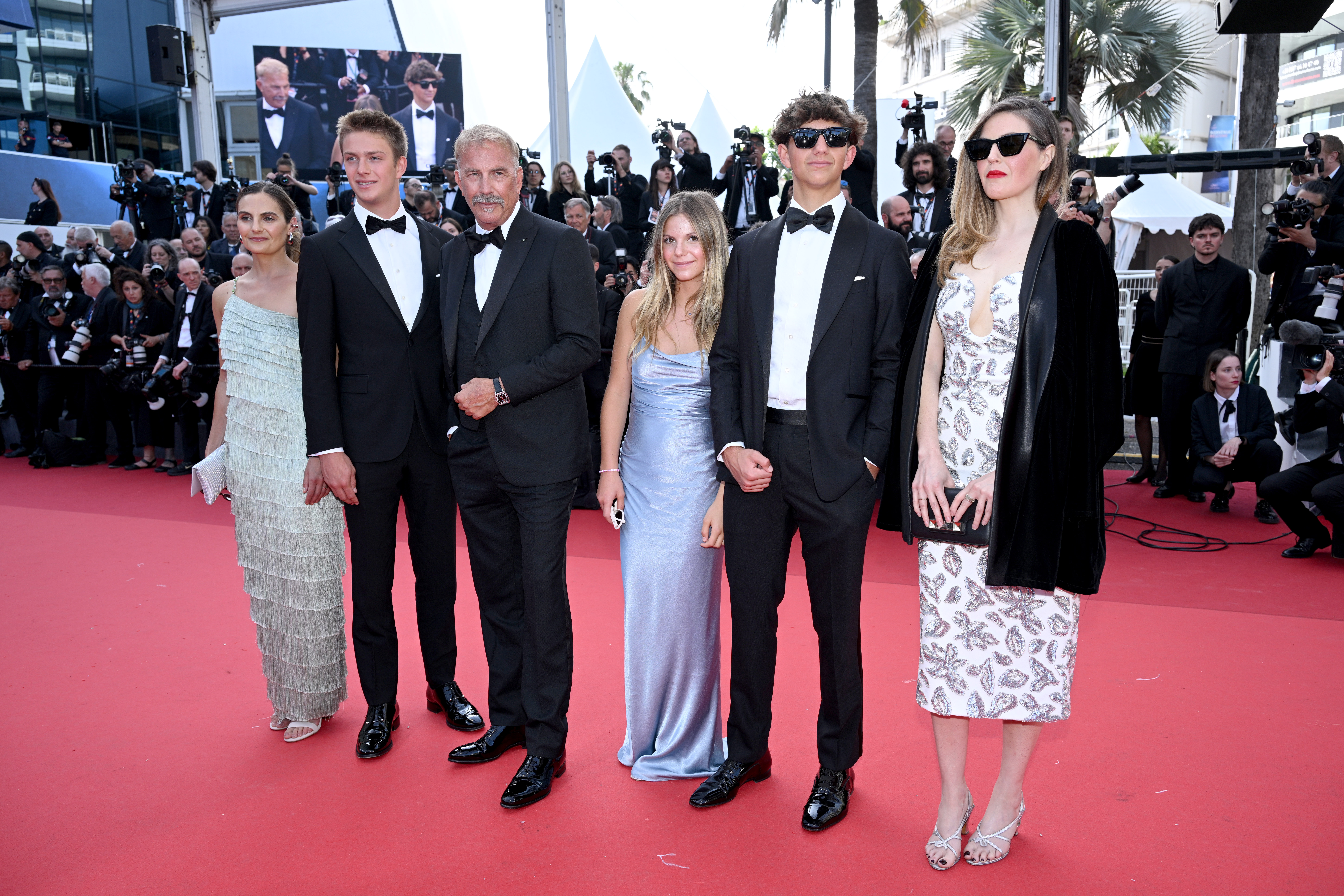 Kevin Costner, with his children Annie, Cayden, Grace, Hayes and Lily at the Cannes Film festival in 2024 | Source: Getty Images
