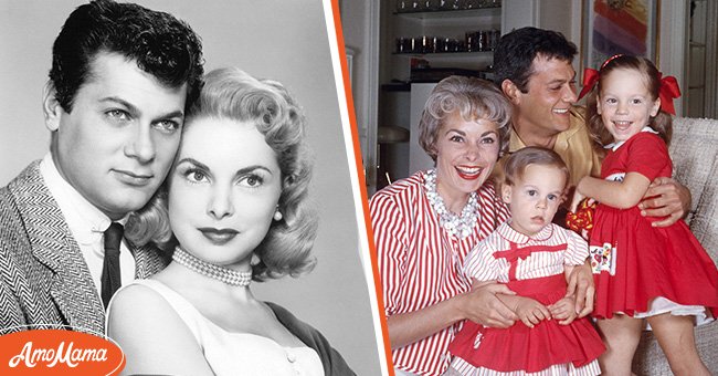American actor Tony Curtis (1925 - 2010) with his wife, actress American actress Janet Leigh (1927 - 2004), circa 1955. [left] Portrait of Tony Curtis and Janet Leigh with their two daughters, Jamie Lee and Kelly Lee. [right] | Source: Getty Images