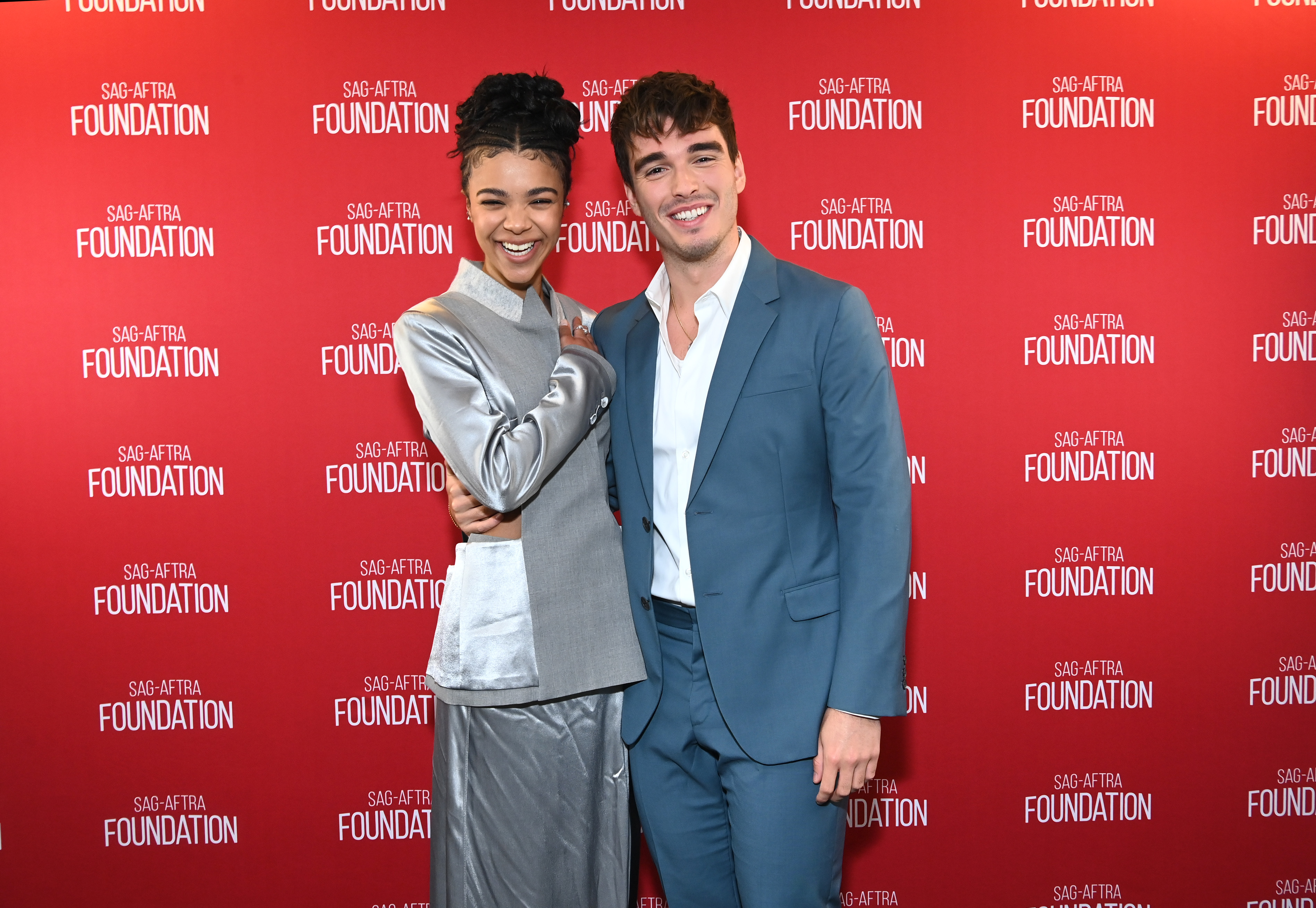 India Amarteifio and Corey Mylchreest attend the SAG-AFTRA Foundation Conversations - Netflix's "Queen Charlotte: A Bridgerton Story" at SAG-AFTRA Foundation Screening Room, on April 28, 2023, in Los Angeles, California. | Source: Getty Images