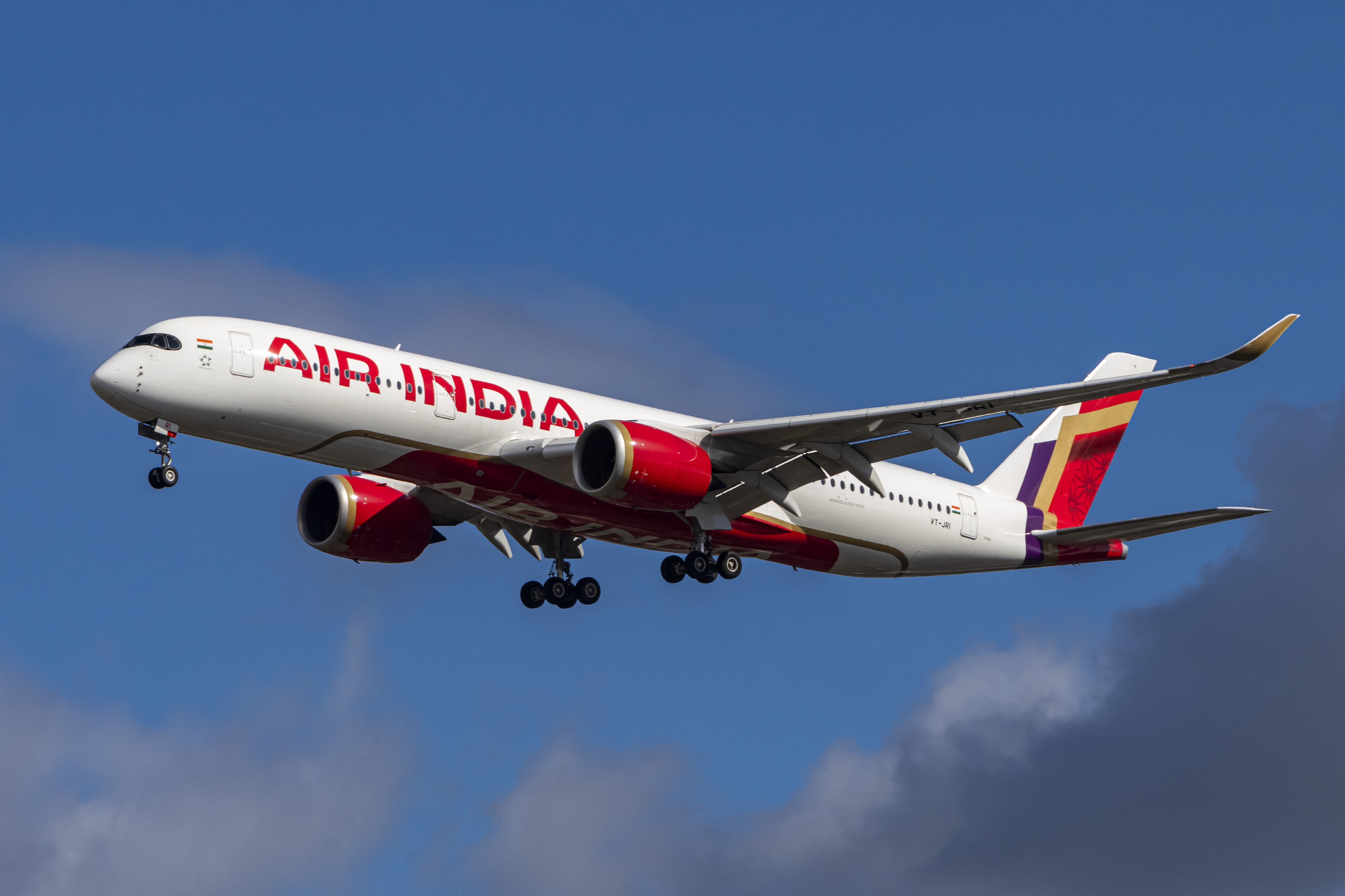 Air India Airbus A350-900 aircraft spotted flying for landing at the runway of London Heathrow Airport in the United Kingdom on September 11, 2024 | Source: Getty Images