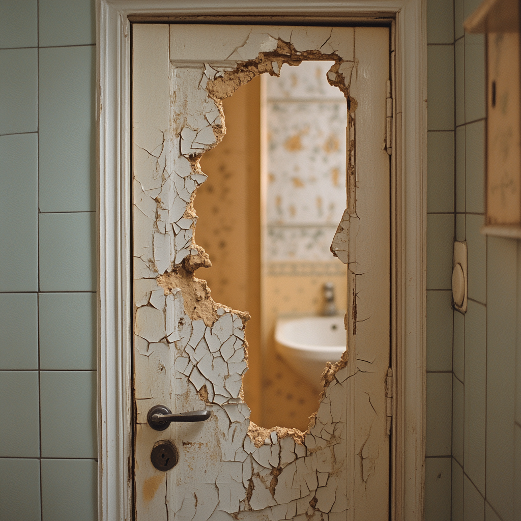 A destroyed bathroom door | Source: Midjourney