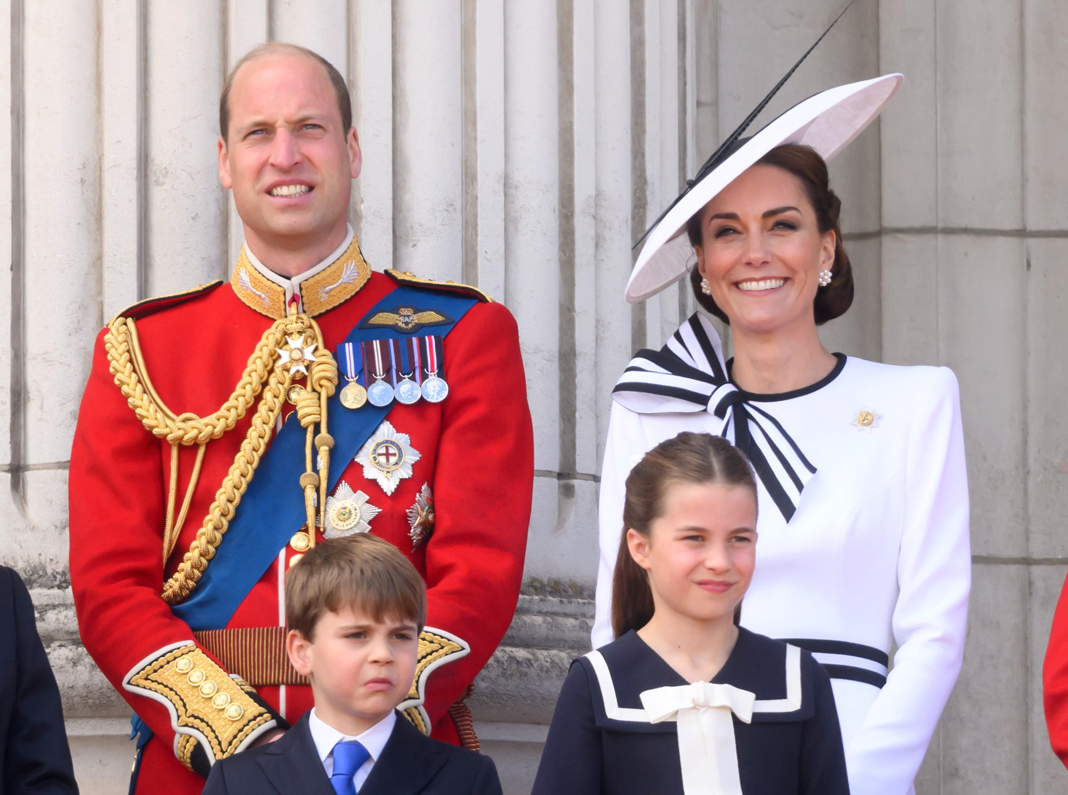 Prince William, Prince of Wales, Prince Louis of Wales, Princess Charlotte of Wales, and Catherine, Princess of Wales during Trooping the Colour in London, England, on June 15, 2024. | Source: Getty Images
