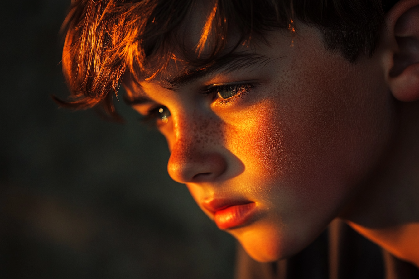 Close-up portrait of a sad teenage boy | Source: Midjourney