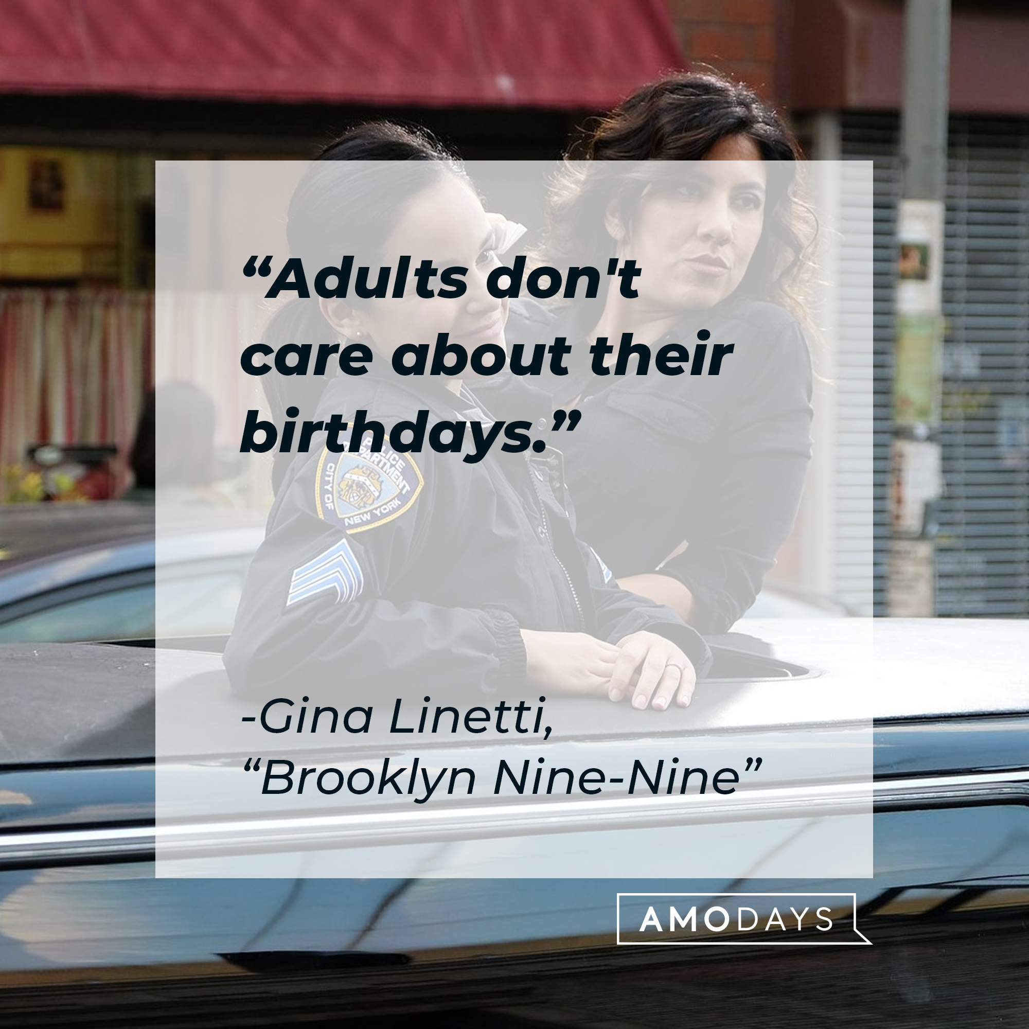 Gina Linetti with her quote: "Adults don't care about their birthdays." | Source: Facebook.com/BrooklynNineNine