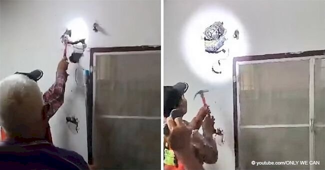 Family breaks a wall to discover what makes the frightening noise that comes from inside