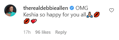 Debbie Allen's comment on Keshia Knight Pulliam's photo announcing her engagement. | Photo: Instagram/Keshiaknightpulliam
