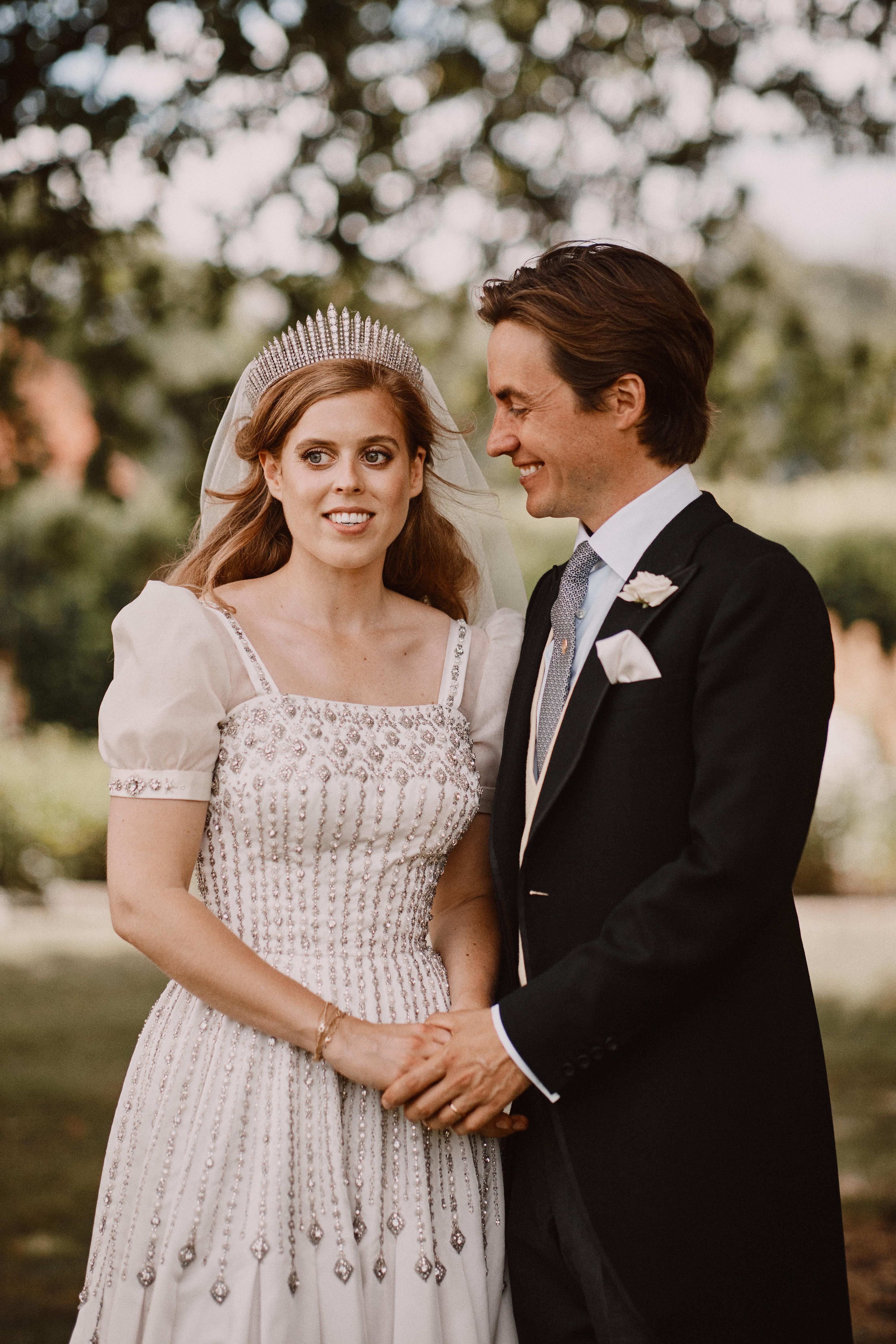 Princess Beatrice and Edoardo Mapelli Mozzi  after their wedding in the grounds of Royal Lodge on July 18, 2020. | Getty Images