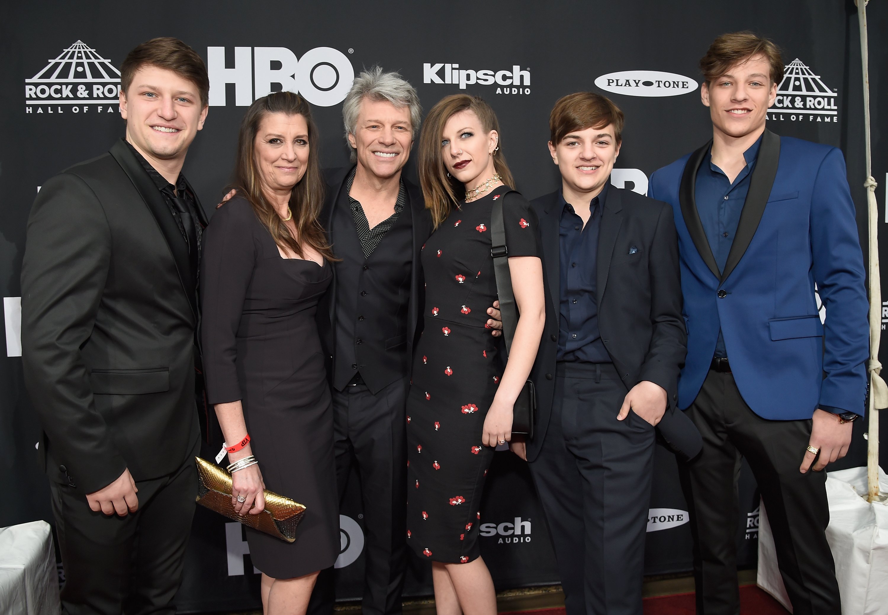 Jesse Bongiovi, Dorothea Hurley, Jon Bon Jovi, Stephanie Bongiovi, Romeo Bongiovi, and Jacob Bongiovi at the 33rd Annual Rock & Roll Hall of Fame Induction Ceremony on April 14, 2018, in Cleveland | Source: Getty Images
