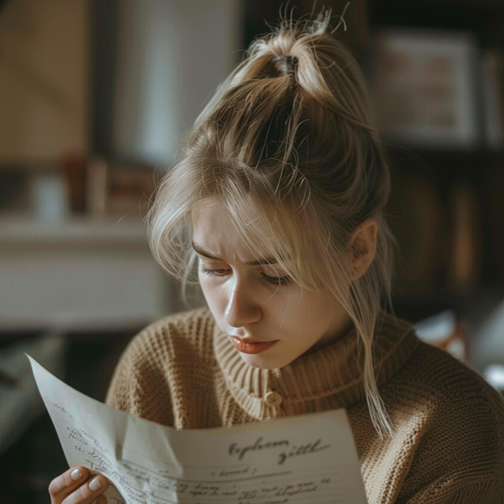 Ingrid reads a letter from her father | Source: Midjourney