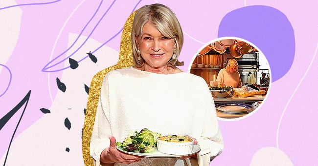 Martha Stewart prepares the Classic Beyond Breakfast Sausage with Spinach and Sweet Onion Frittata on March 10, 2020 in New York City, the next image shows her cooking in the kitchen | Photo: Getty Images and Instagram/@marthastewart