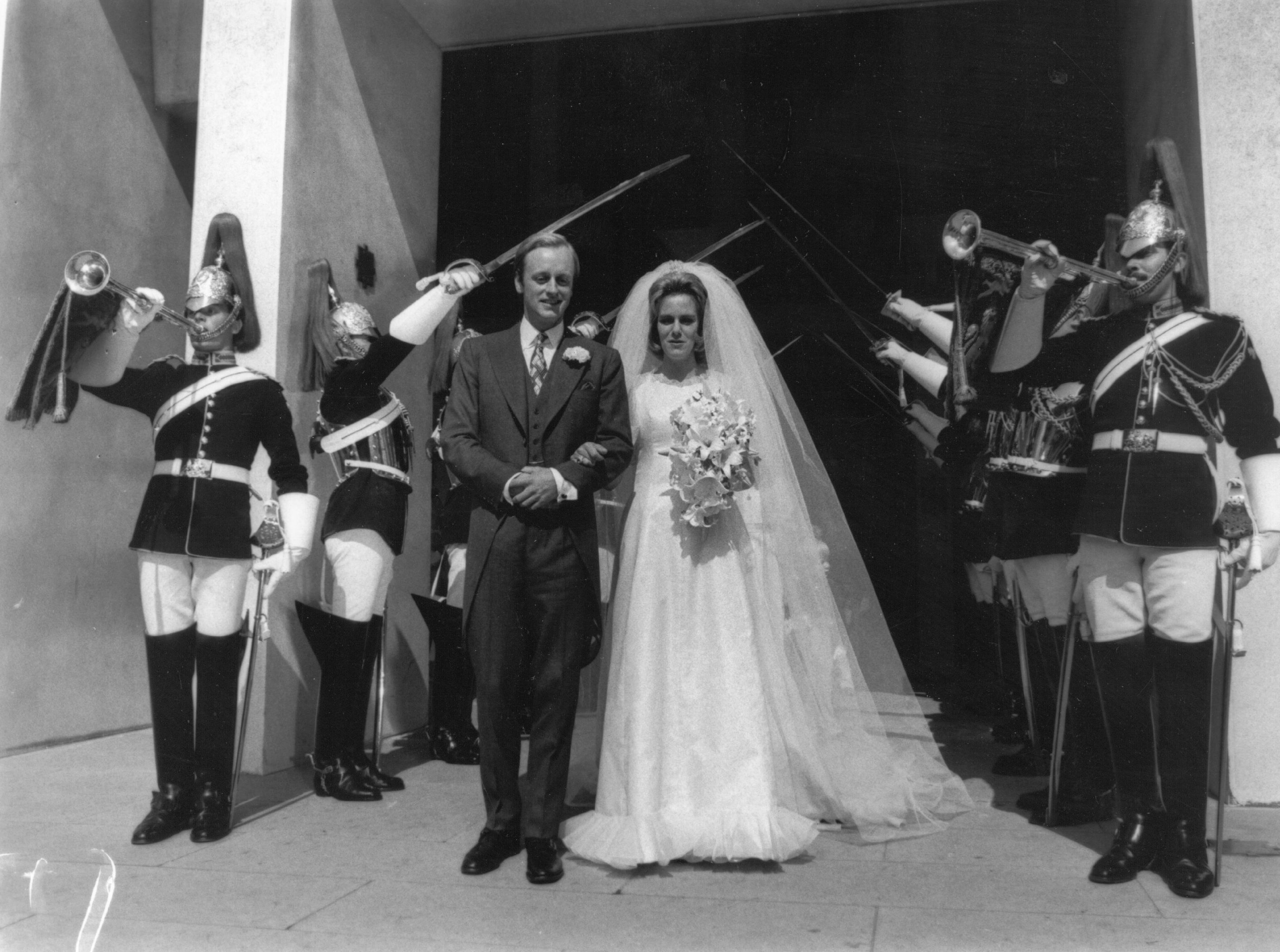 The wedding of Andrew Parker-Bowles and Camilla Queen Consort at the Guard's Chapel, London, on July 4, 1973. | Source: Getty Images