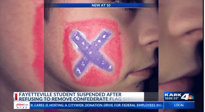 Screenshot of student wearing a Confederates flag | https://www.kark.com