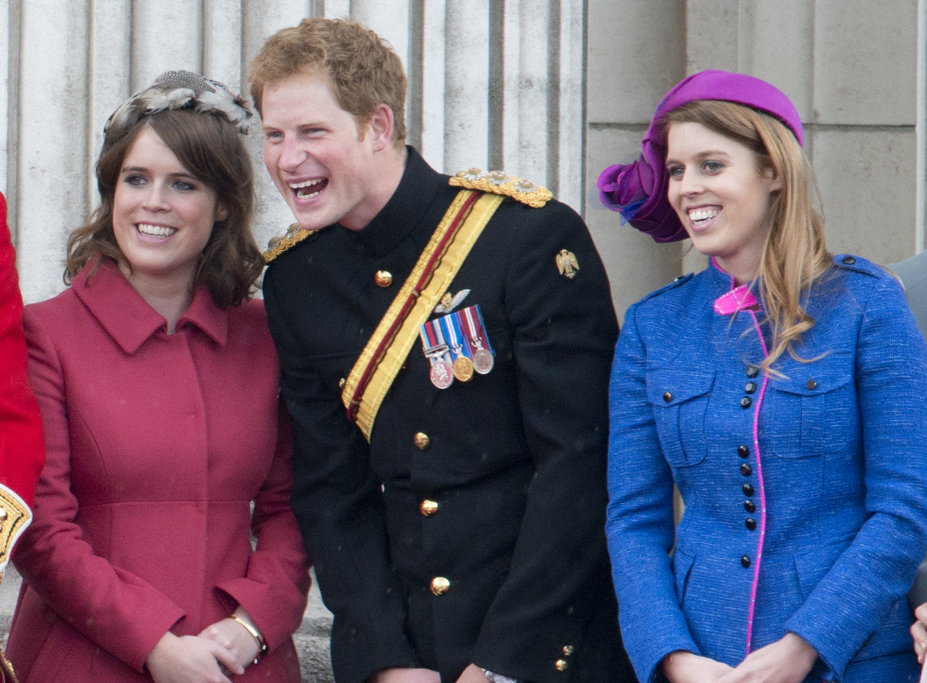 Princess Beatrice, Prince Harry and Princess Eugenie during Trooping The Color on June 16, 2012 in London. | Source: Getty Images