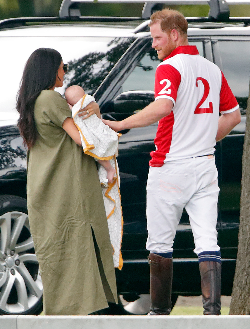 Meghan Markle and Prince Harry with Archie at the  King Power Royal Charity Polo Match at Billingbear Polo Club on July 10, 2019 in Wokingham, England | Source: Getty Images