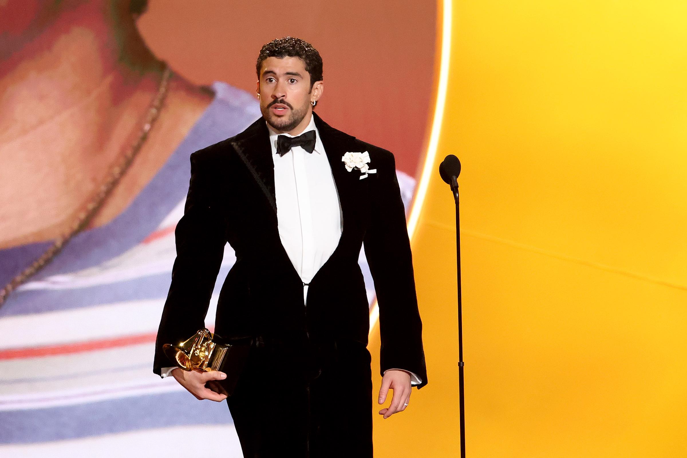 Bad Bunny accepts the Album of the Year award for "DeBÍ TiRAR MáS FOToS" onstage during the 68th GRAMMY Awards at Crypto.com Arena on February 1, 2026 in Los Angeles, California. | Source: Getty Images