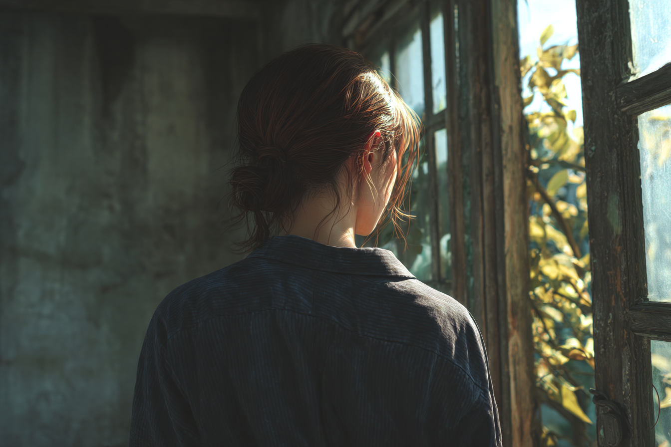 A girl standing near a window | Source: Midjourney