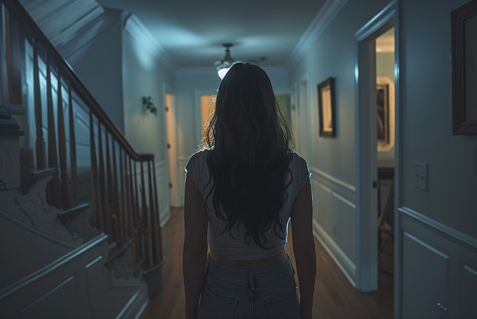 A woman in the hallway | Source: Midjourney