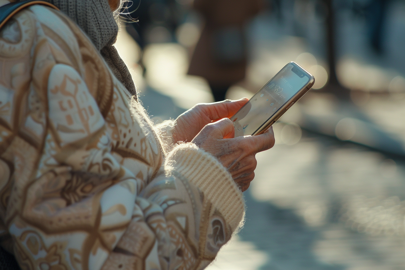 Mature woman holding a smartphone | Source: Midjourney