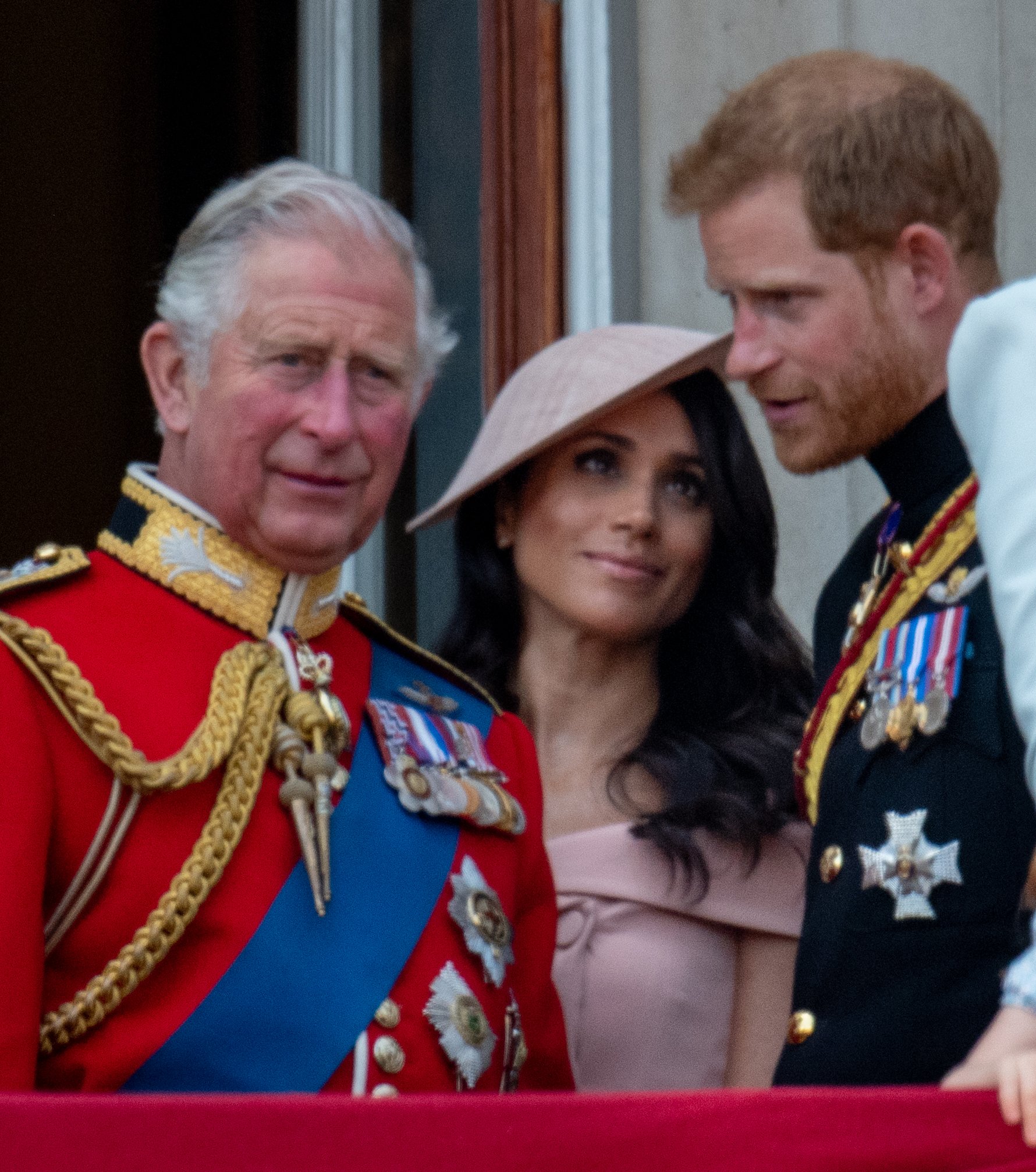 King Charles lll, with Prince Harry, Duke of Sussex and Meghan, Duchess of Sussex during Trooping The Colour 2018 on June 9, 2018 in London, England. | Source: Getty Images
