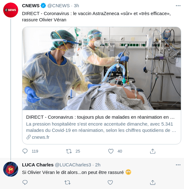 Commentaire d'un internaute sur le discours d'Olivier Véran. | Photo : Getty Images