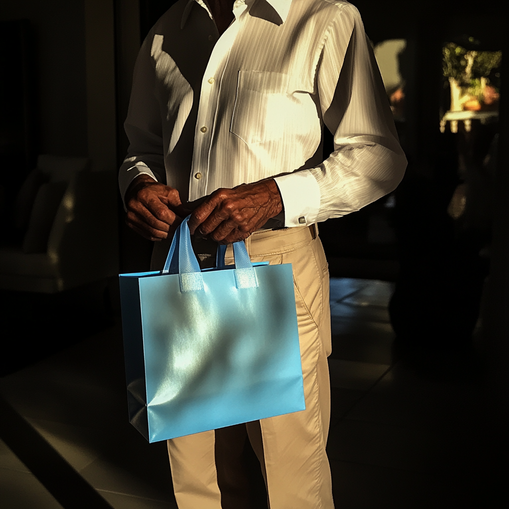 A man holding a gift bag | Source: Midjourney